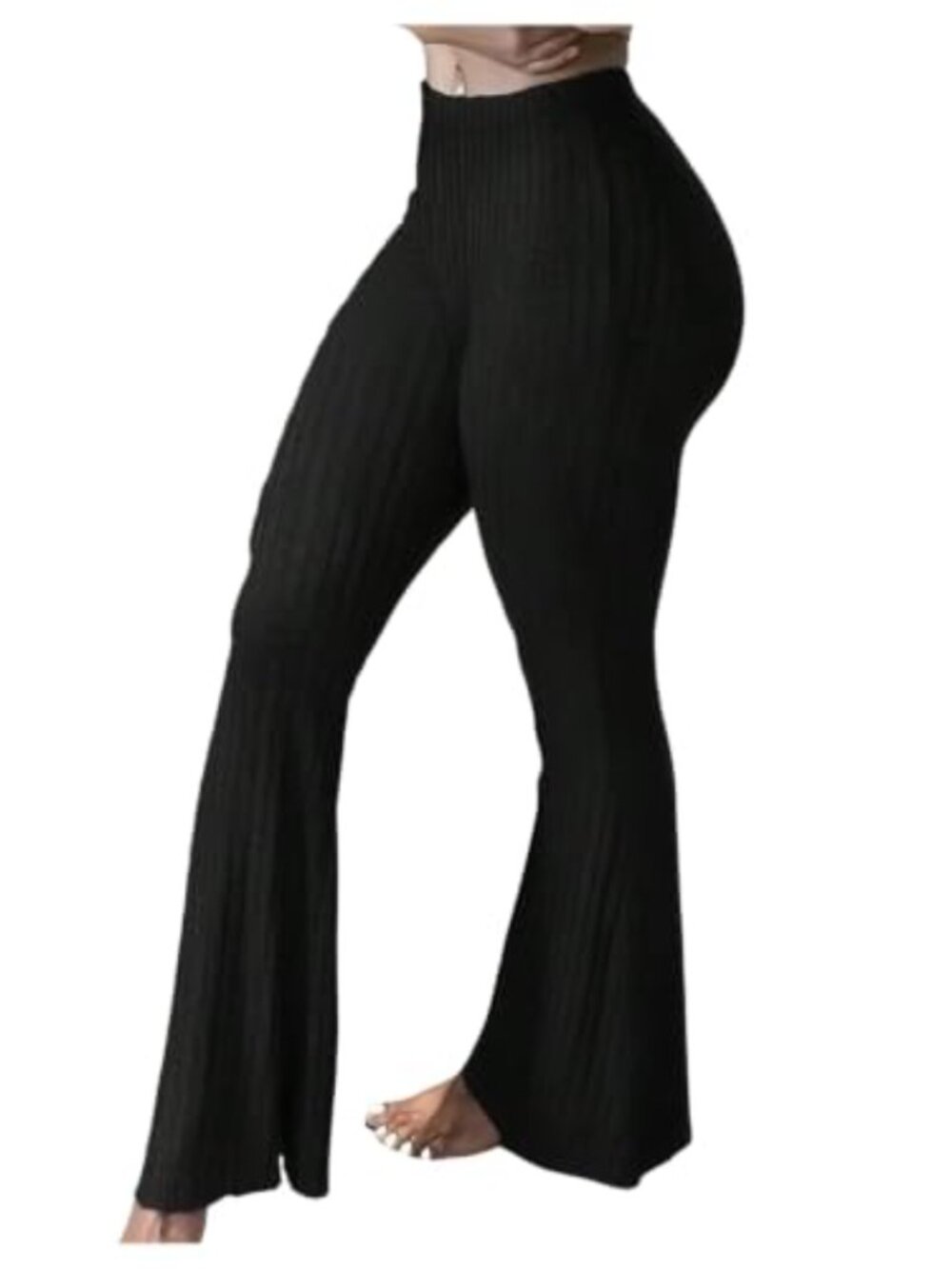 Flare Leggings Ribbed Elastic Waist Bell Bottom Yoga Pants
